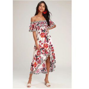 Danica Ivory Floral Print Smocked High-Low Dress